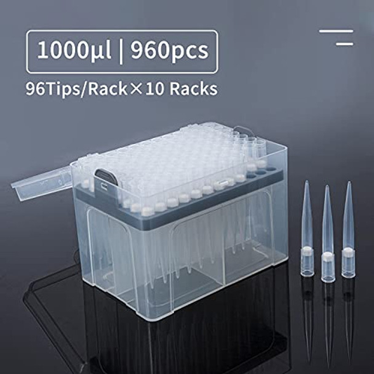 Four E's Scientific, 1000ul  Filtering Pipette Tips 1ml  Universal Filter Sterile Pipettor  Tips Racked Non-pyrogenic  DNAse/RNAse Free  Autoclavable